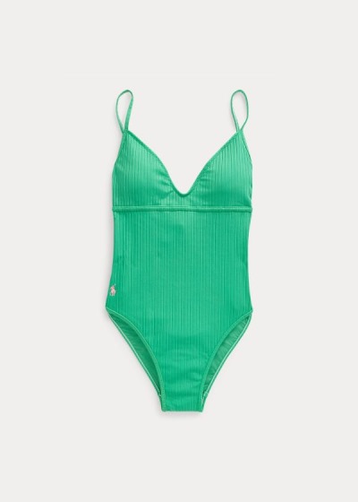 Traje de Baño Polo Ralph Lauren Mujer Verdes - Ribbed One-Piece - PRYTN3819